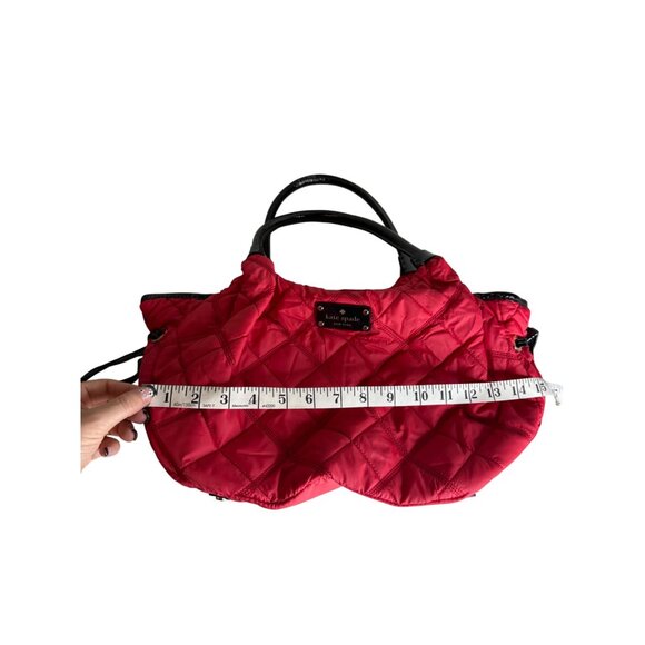 Kate Spade Quilted Nylon Red Tote Bag With Black Patent Handles & Zipper Closure - Picture 7 of 9